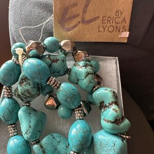 Erica Lyons Turquoise and Silver Beaded Bracelet